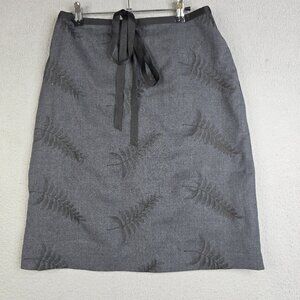 David N Skirt Women Size 6 Dark Gray Straight & Pencil 100% Wool Floral Plant